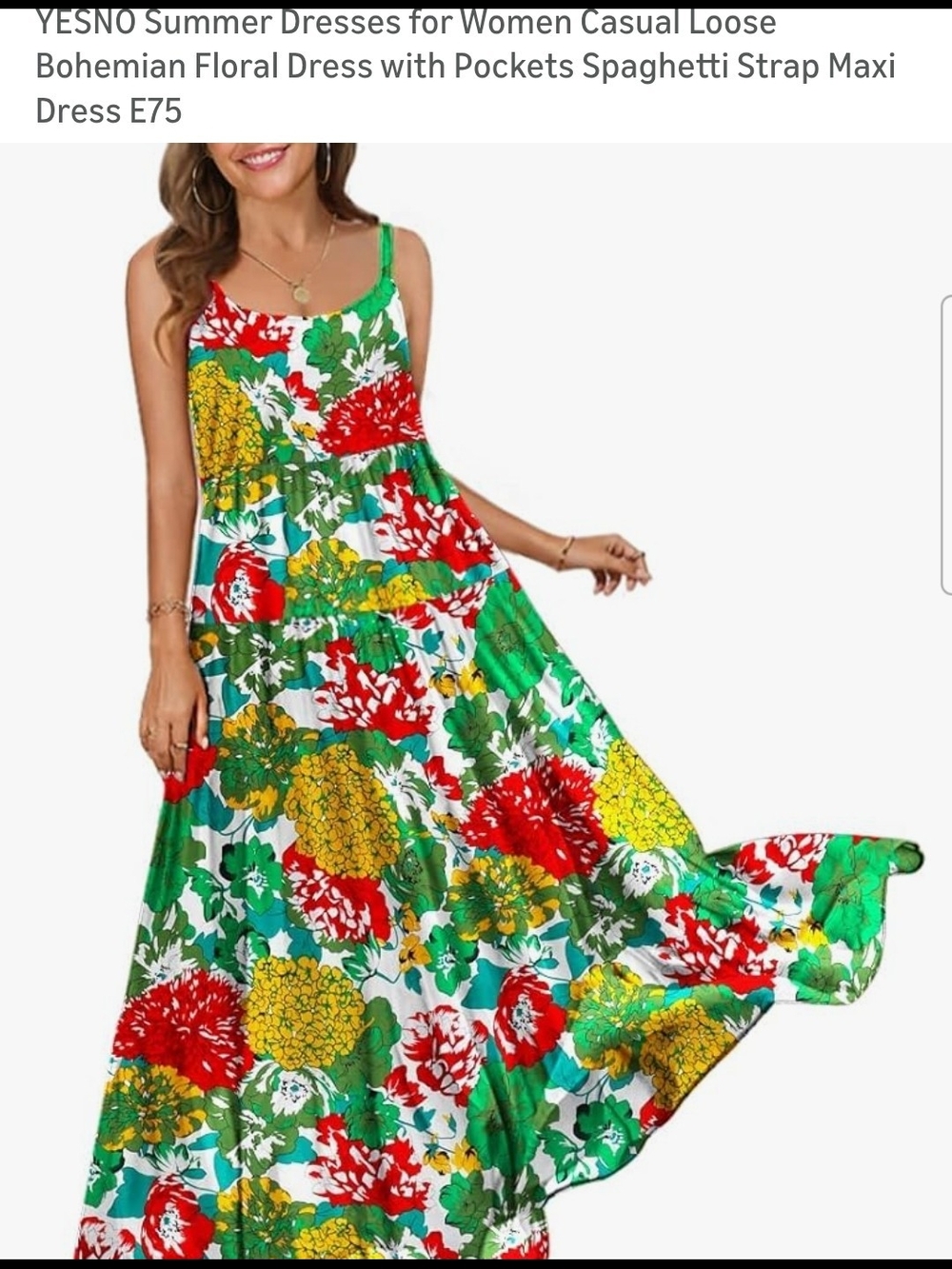 Bohemian Floral Spaghetti-Strap Maxi Dress - Green Multicolor | L